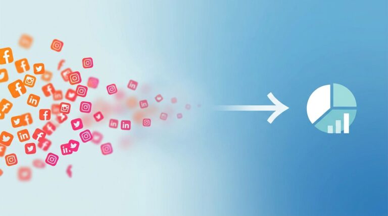 Minimalist illustration depicting overwhelming social media noise transitioning into a focused and clear digital marketing strategy